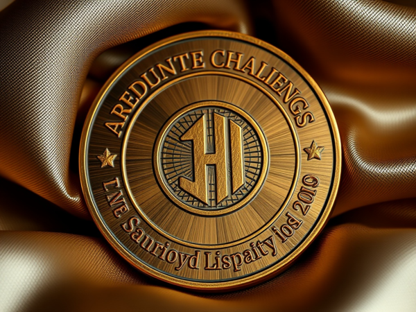 A 3D-printed prototype of a hexagonal challenge coin designed for a tech startup.