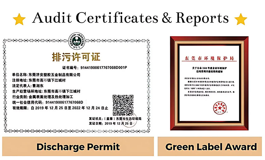 Discharge Permit and Green Label Award certificates for Jin Jumbo