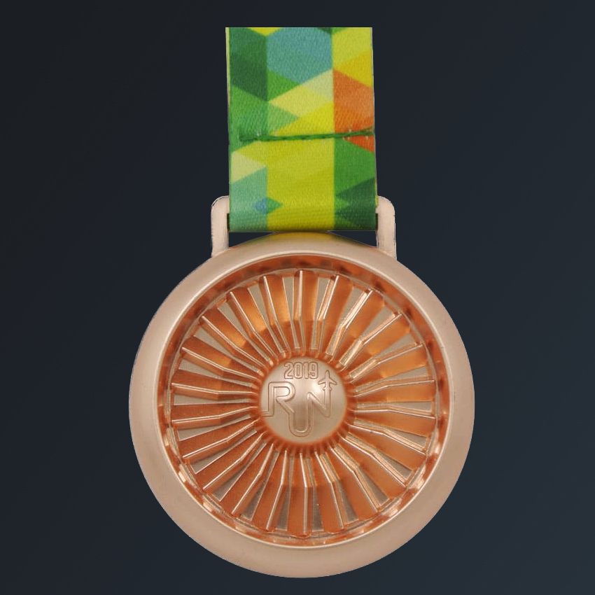 An intricate custom medal designed by Jin Jumbo for a marathon event.