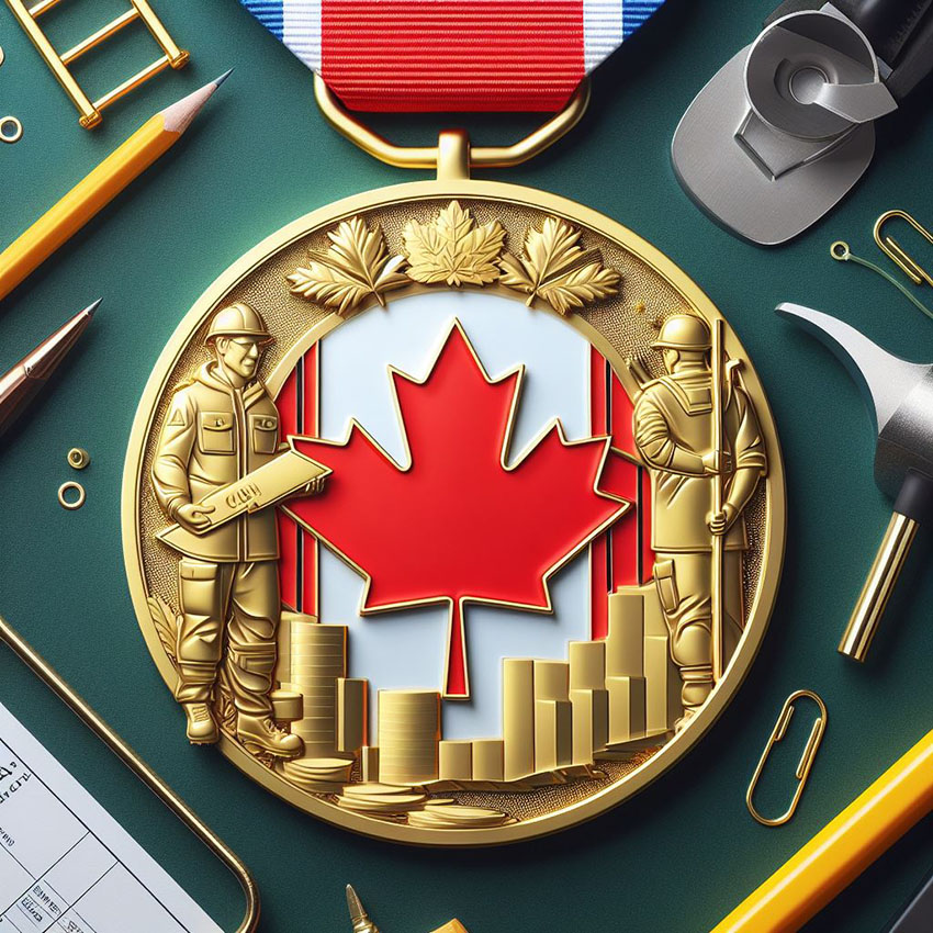 A commemorative medal representing Canadian military or construction efforts