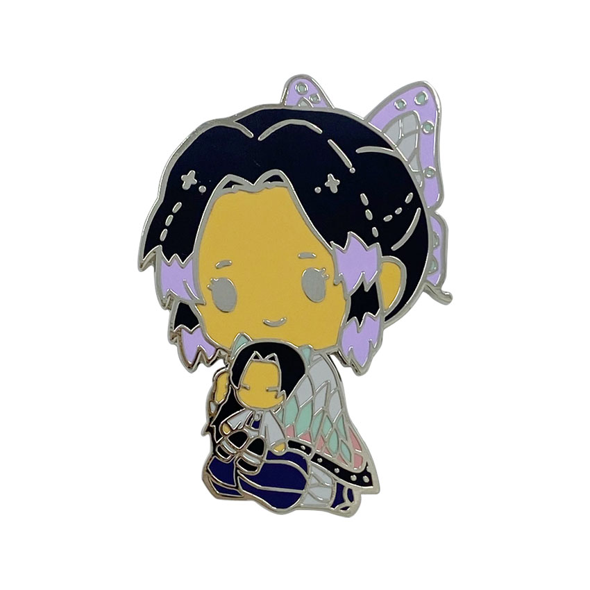 An imitation hard enamel pin featuring a cartoon character.