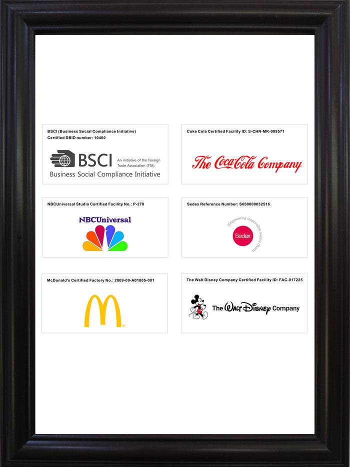 A collection of various company and product certification logos.