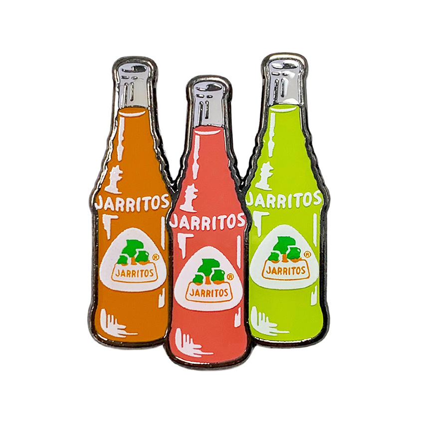 Imitation hard enamel pins shaped like Jarritos soda bottles