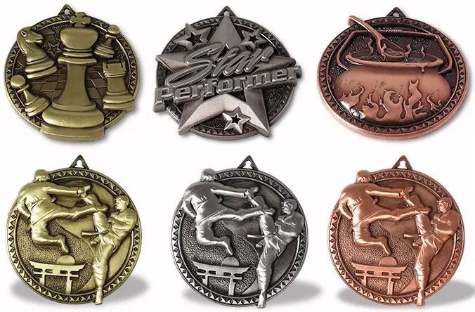 A collection of custom medals for awards and recognition
