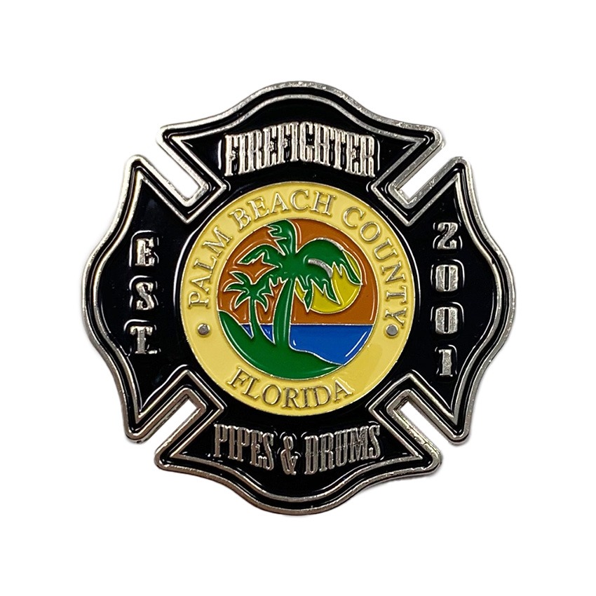 Example of a soft enamel badge for a firefighter unit.
