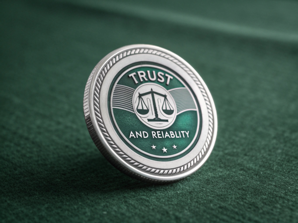 Custom challenge coin with dual enamel plating and an engraved corporate motto, symbolizing trust.